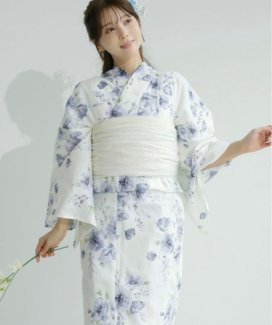 【新品未使用】Dita ディータ 水彩の雪月花(涼) 浴衣5点セット 水色 紫