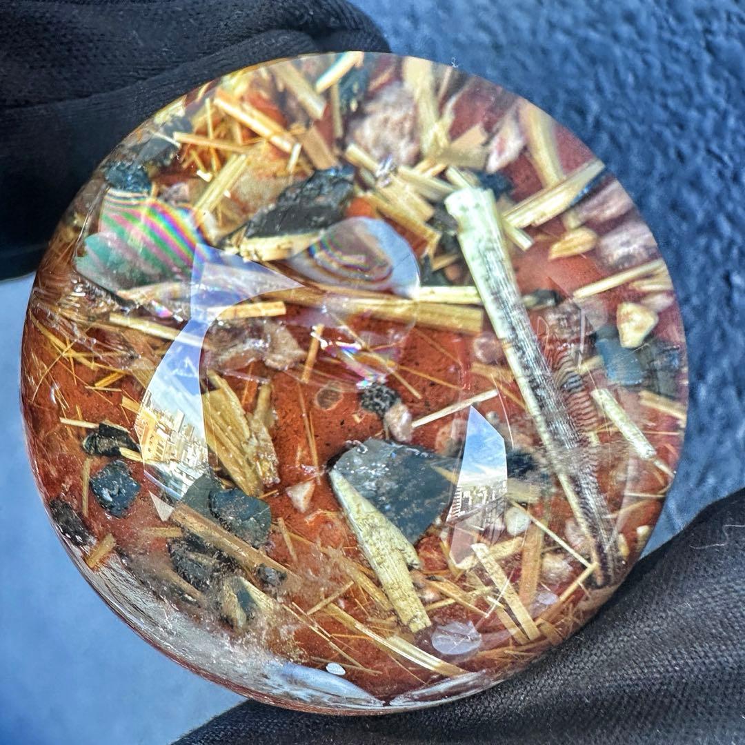 金運❗️レインボー☆タイチンルチル パイライト共生 ガーデンクォーツ丸玉A1304