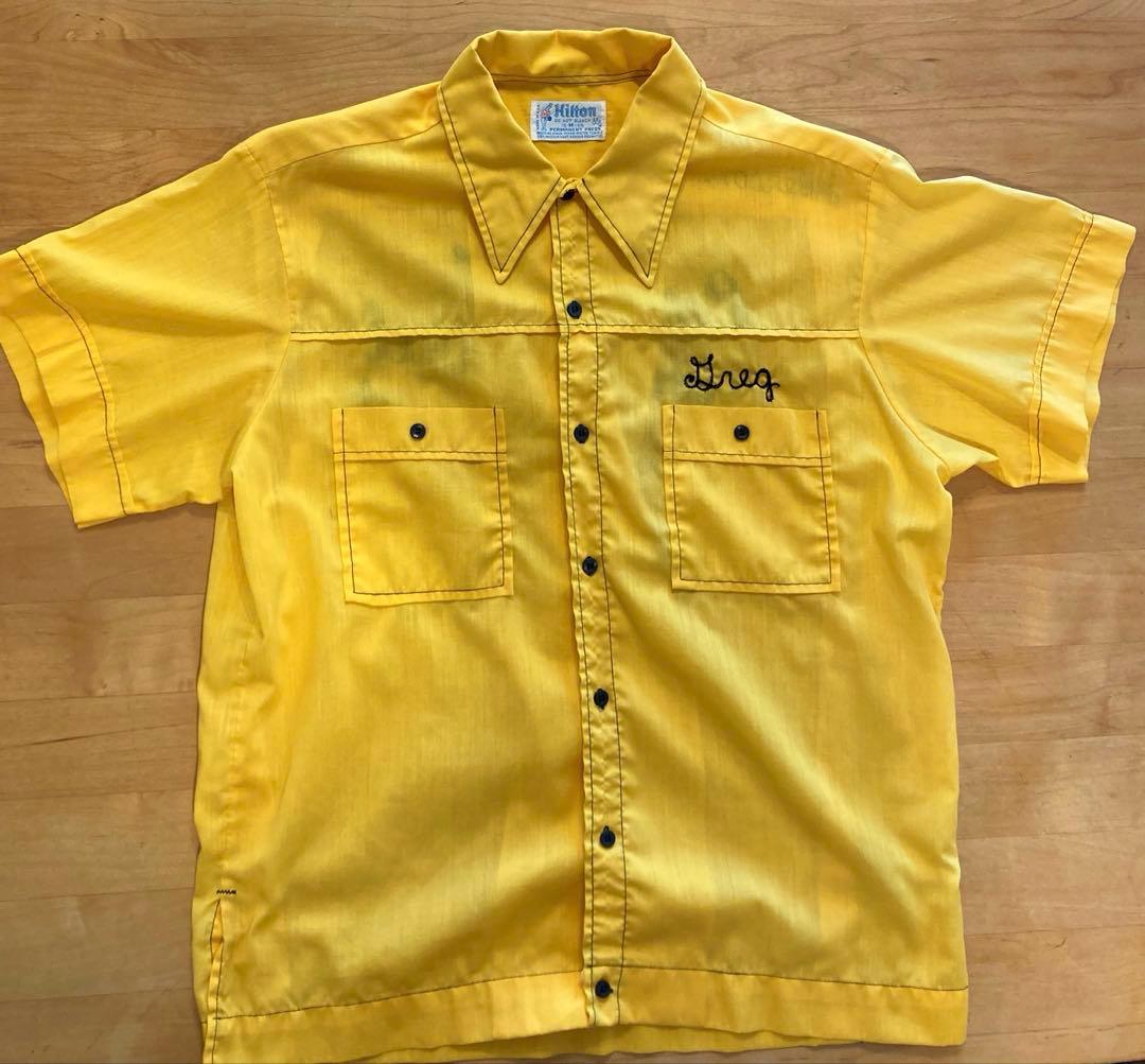 70s Hilton ボーリングシャツ　チェーン刺繍(チェーンステッチ) 黄色