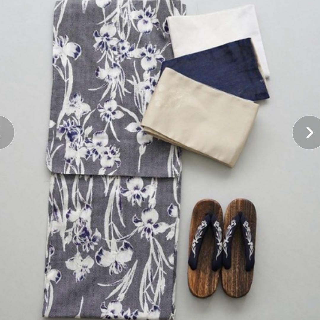 ［utatane×Acka.］浴衣4set 鮫小紋と菖蒲 navy・ivory
