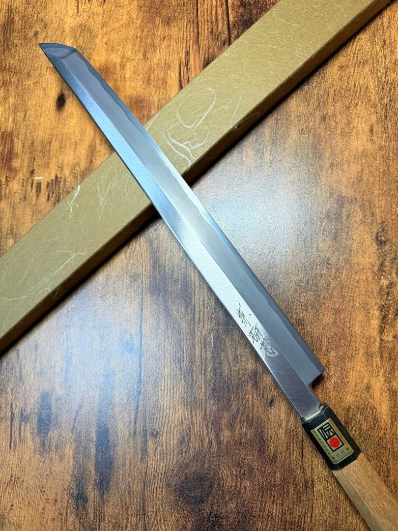 【堺打刃物】蛸引 先丸　包丁　尺一　白二鋼　水牛八角柄