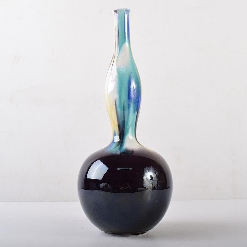 九谷焼　柳雨軒　三代八十吉　徳田正彦作　彩釉　花生　共箱　D　R8635B