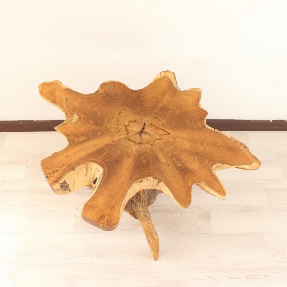 在庫処分 １点もの 木製 テーブル チーク材 天然木 一枚板 切り株 根 B-6