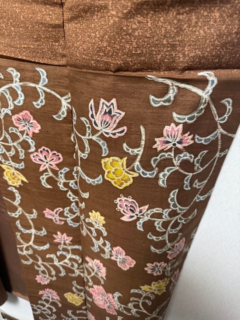 【銘品新品】京都老舗銘店「京ごふく細尾」 「木版染め」小千谷紬 玉糸 トール寸