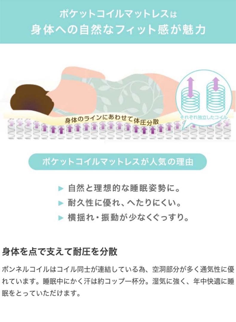 超高密度ポケットコイルマットレス付　シングル　ファブリックすのこベッド