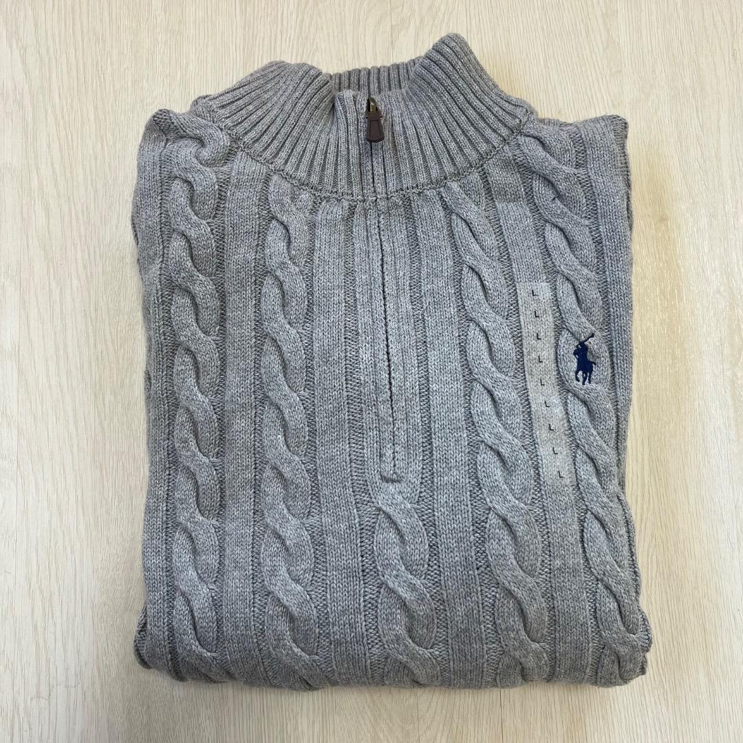 新品 正規品 ラルフローレン ケーブルニット セーター グレー L QRタグ付き