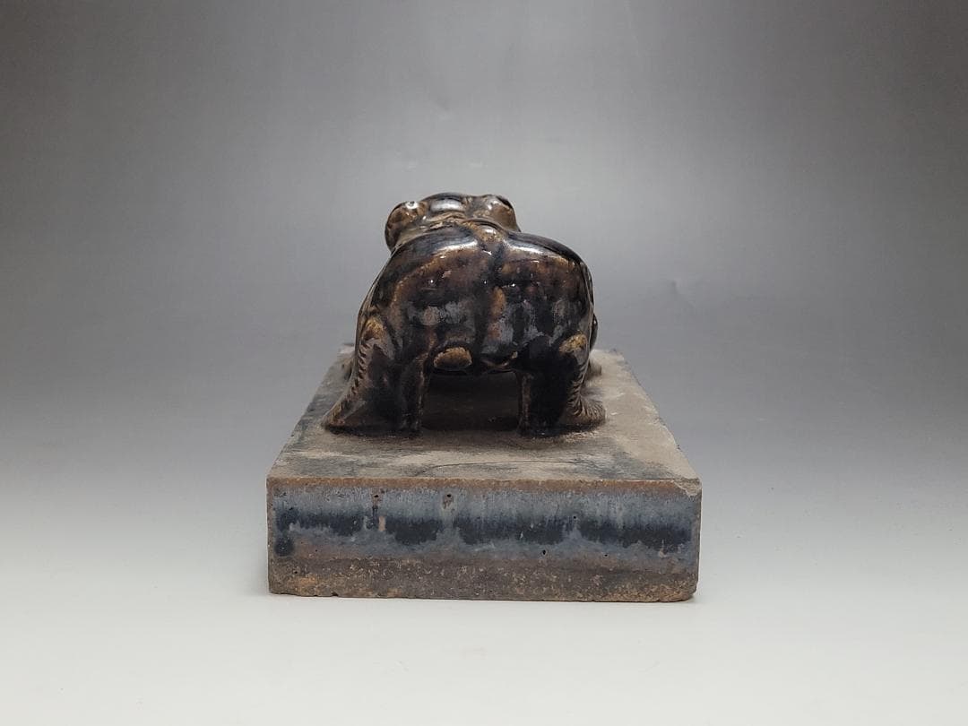 黑釉 神獣型 文鎮 元明時代 幅約23.1cm