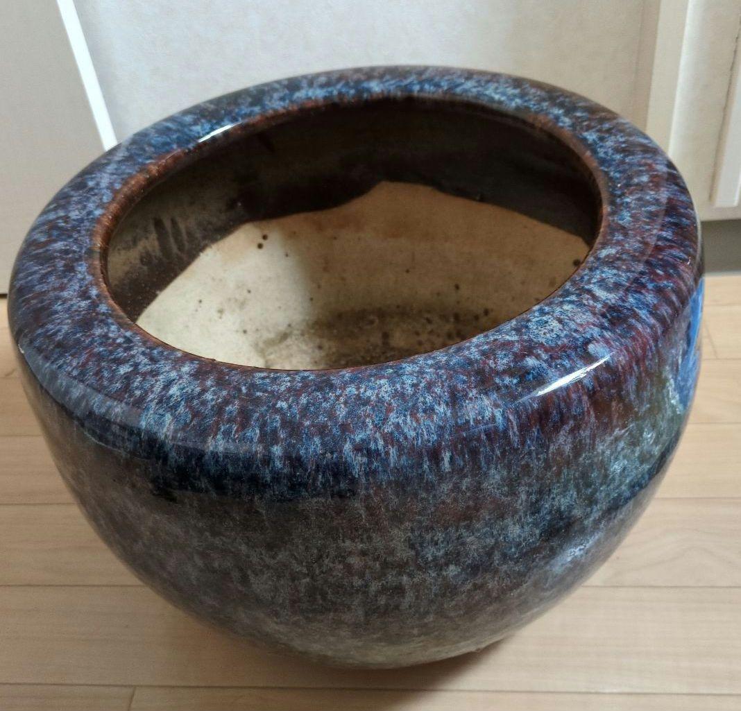 青紫色の火鉢 約38cm 五徳、火箸付き(昭和レトロ)