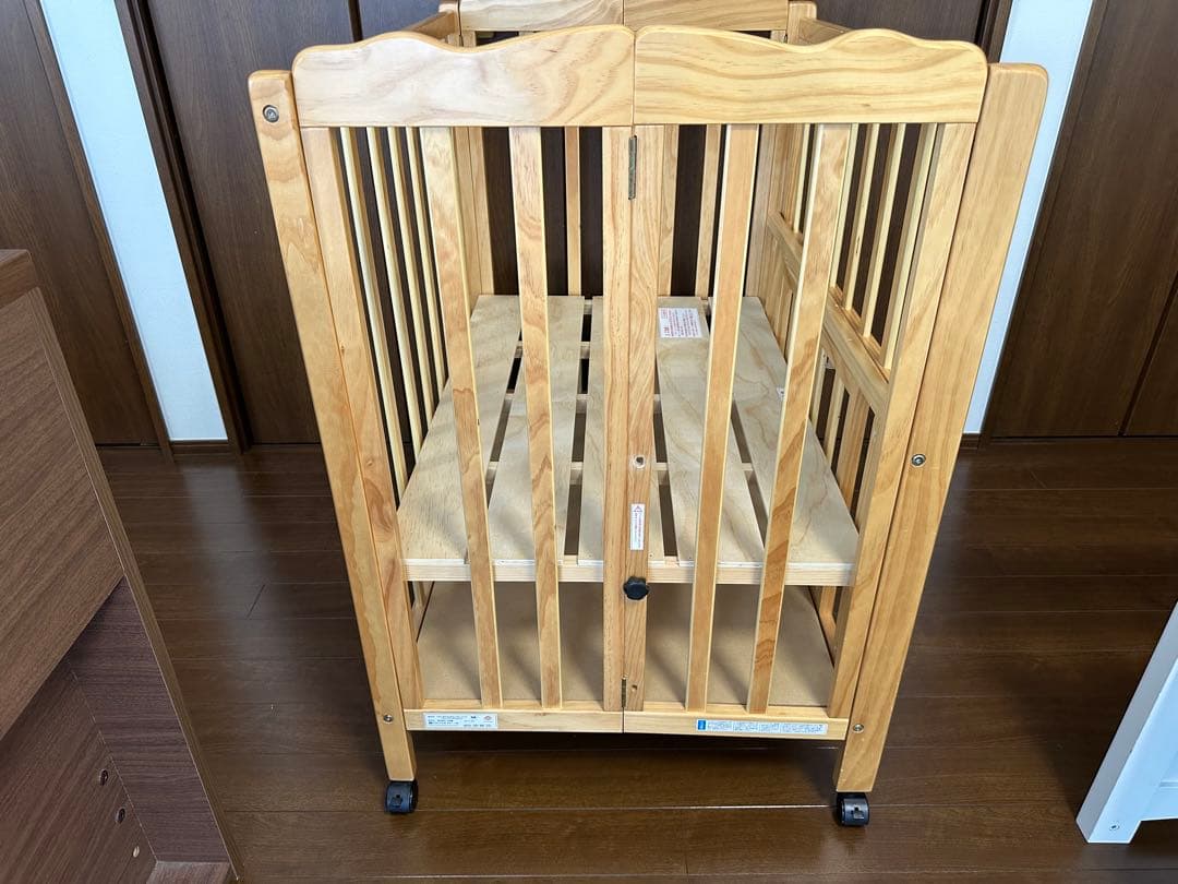 パタン 折りたたみミニベビーベッド 木製 大和屋 キャスター付き 60×90cm