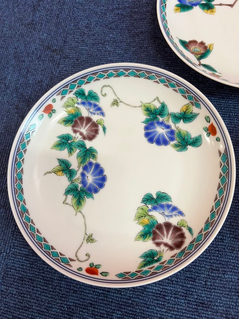1322 九谷焼　草花文　皿　3客　未使用
