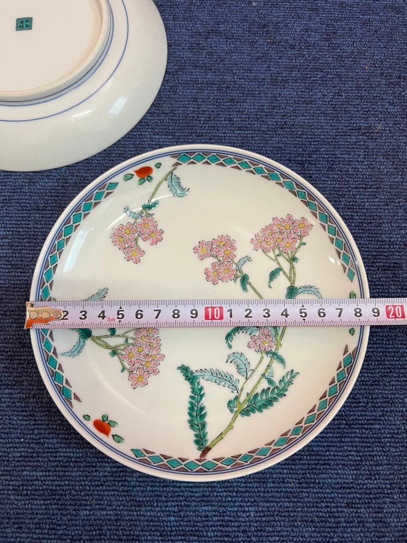 1322 九谷焼　草花文　皿　3客　未使用