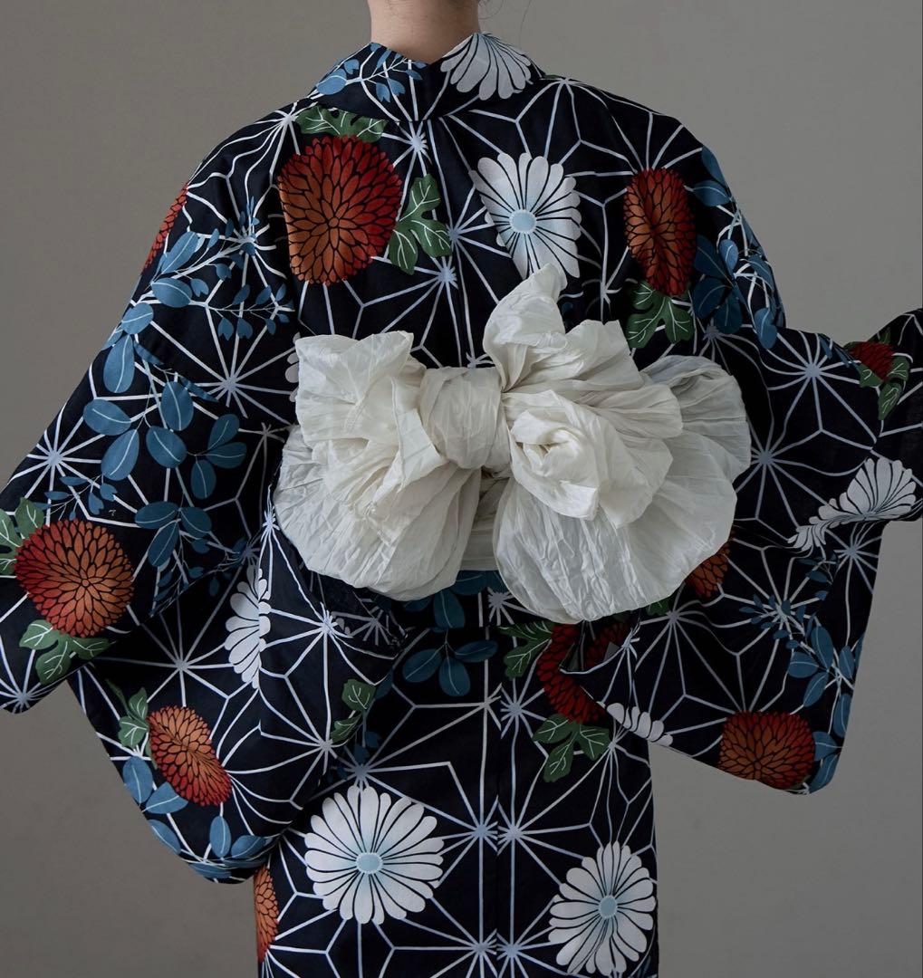 asaka着付けのいらない簡単セパレート綿浴衣＋しわ兵児帯 2点セット