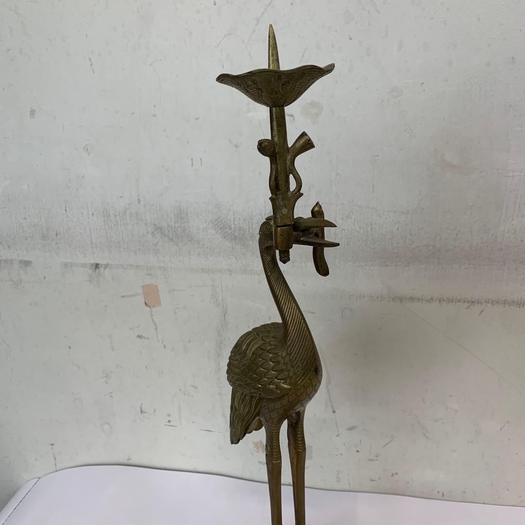 燭台　真鍮製　大型高さ約３８cm 金属製 鶴と亀 キャンドルホルダー