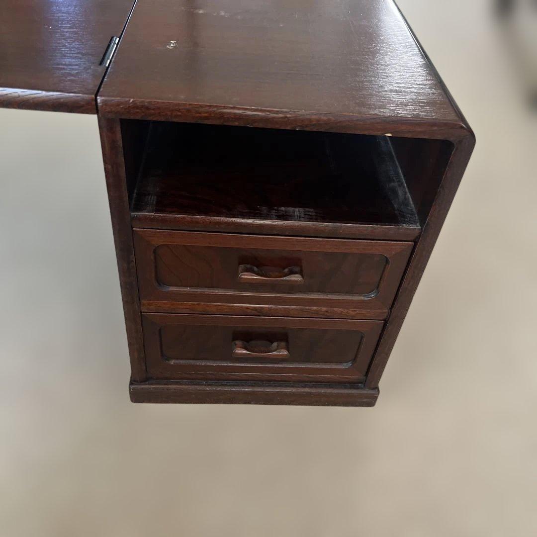 木製折りたたみ文机 和机 三段引き出し 古道具 古民具 アンティーク 隠し引出し