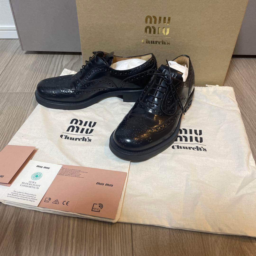 【極美品】ミュウミュウ　チャーチ　オックスフォードブロークシューズ　ブラック