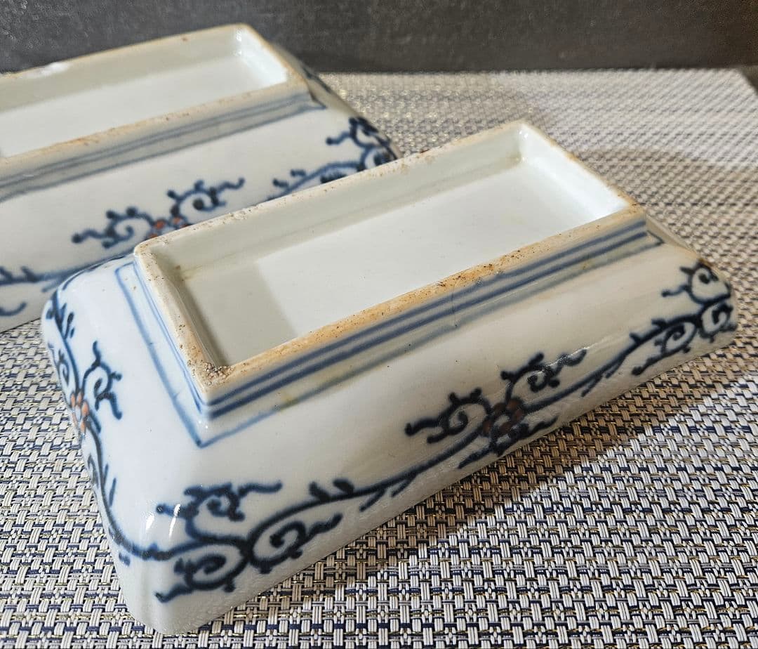 【上作古伊万里❗】幕末〜明治　古伊万里　染錦　波　亀甲　花　径20.0cm皿2客