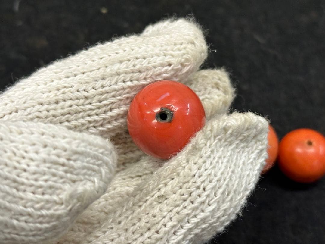 本珊瑚玉4 點 赤珊瑚珠子 根付 和服小物 數珠 珊瑚丸玉 珊瑚珠子