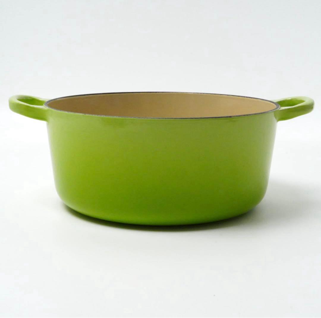 【美品】LE CREUSET　ココット ロンド フルーツグリーン 22cm