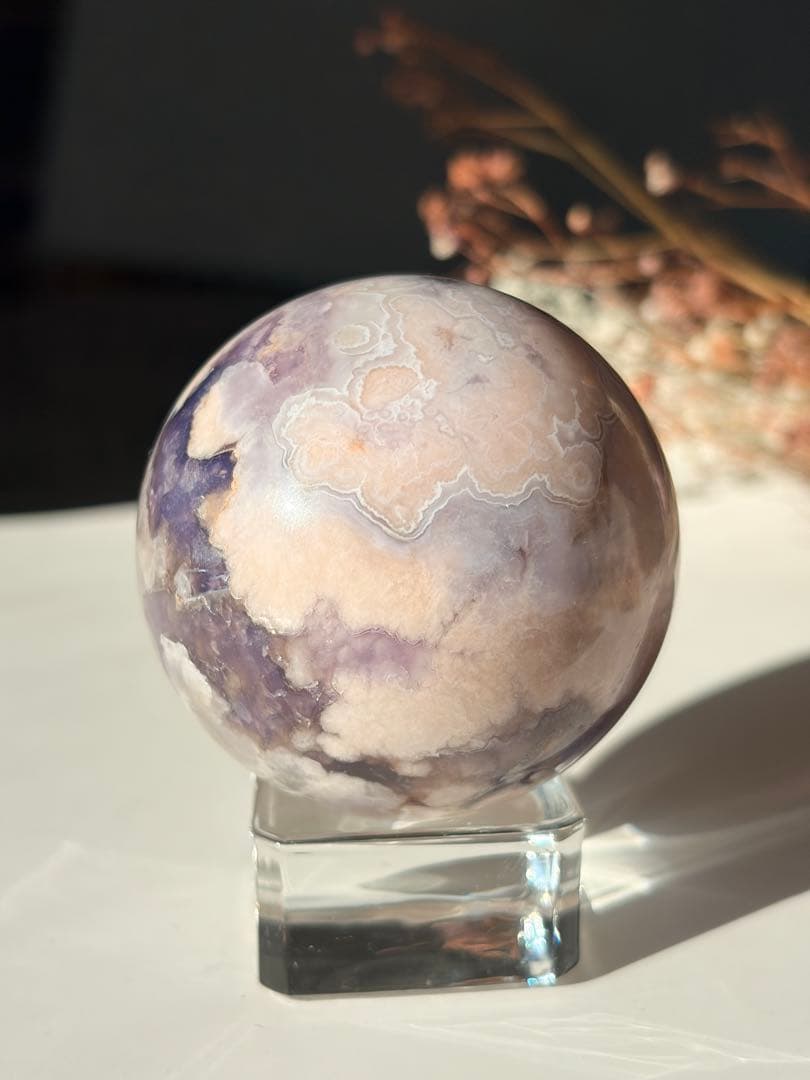 ☆癒し系天然石☆ 花満開　ピンクアメジストフラワースフィアΦ50mm