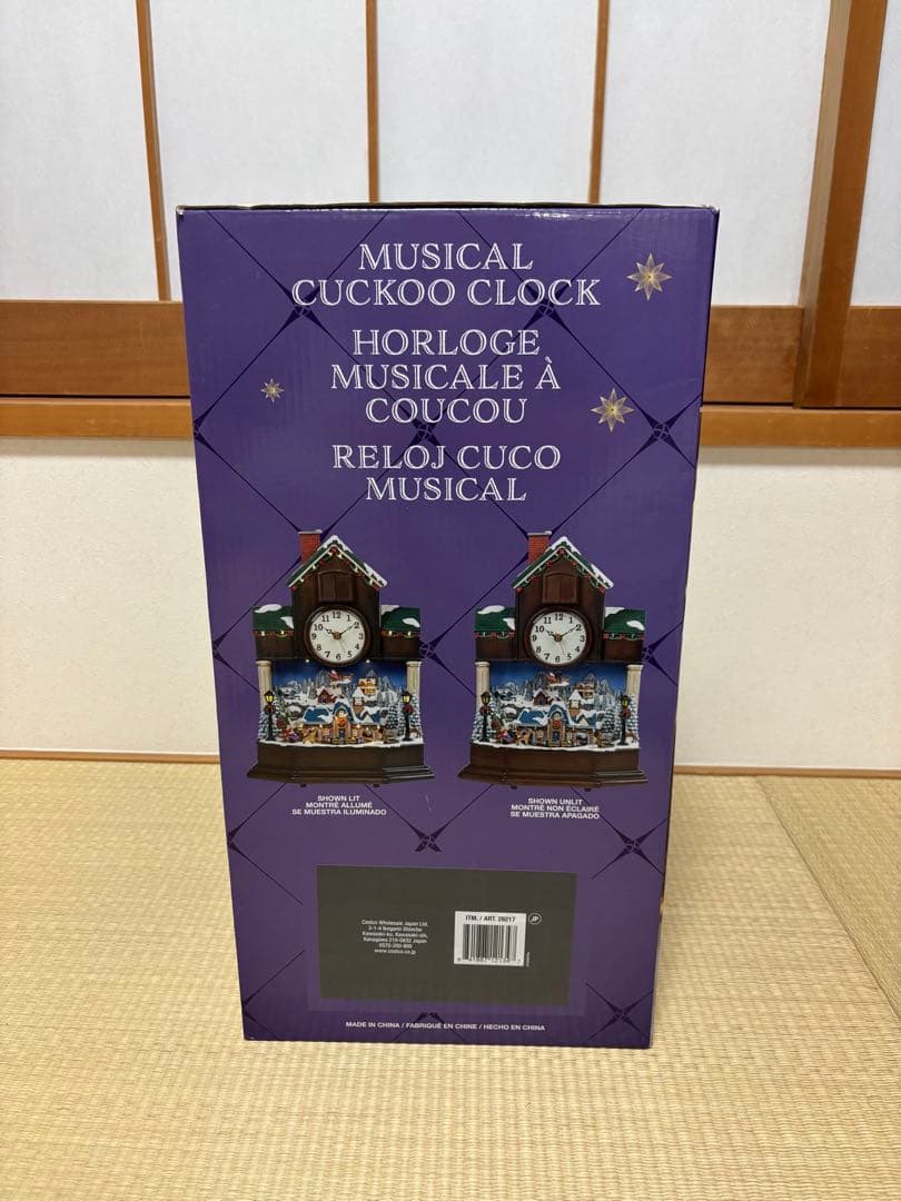 クリスマス装飾カッコウ時計、クリスマスビレッジシーン、LEDライト、音楽、