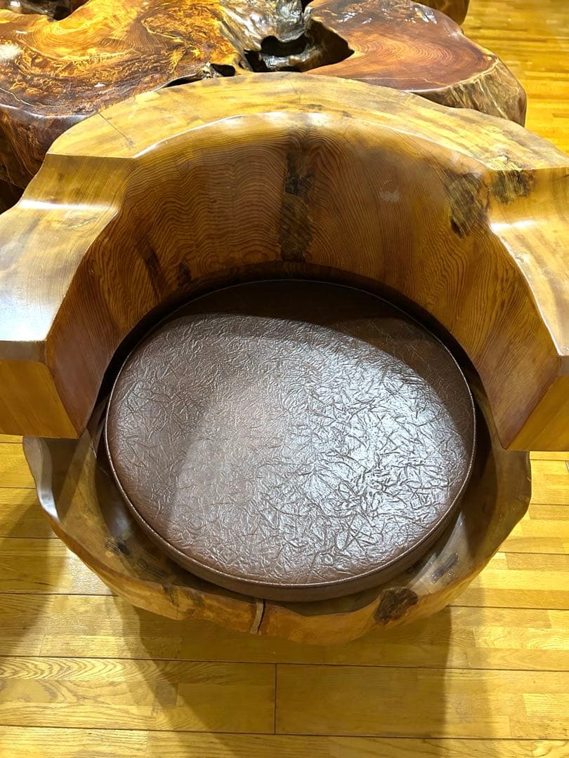 【希少】屋久杉 応接セット ローテーブル 椅子4脚 無垢 天然木 一枚板 配送可