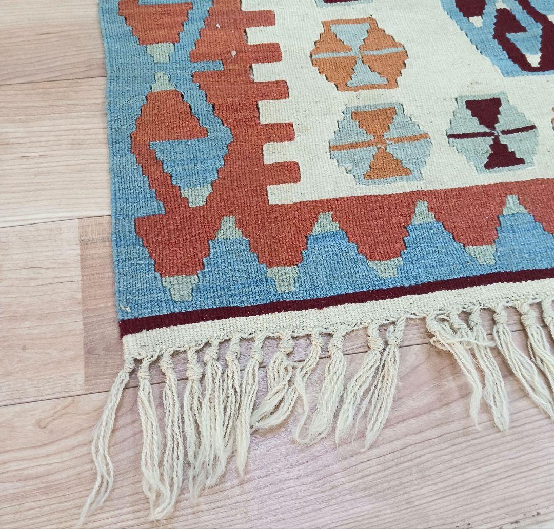 Y3344-1 トルコ キリムラグ ウール 手織り 120×89㎝ 絨毯