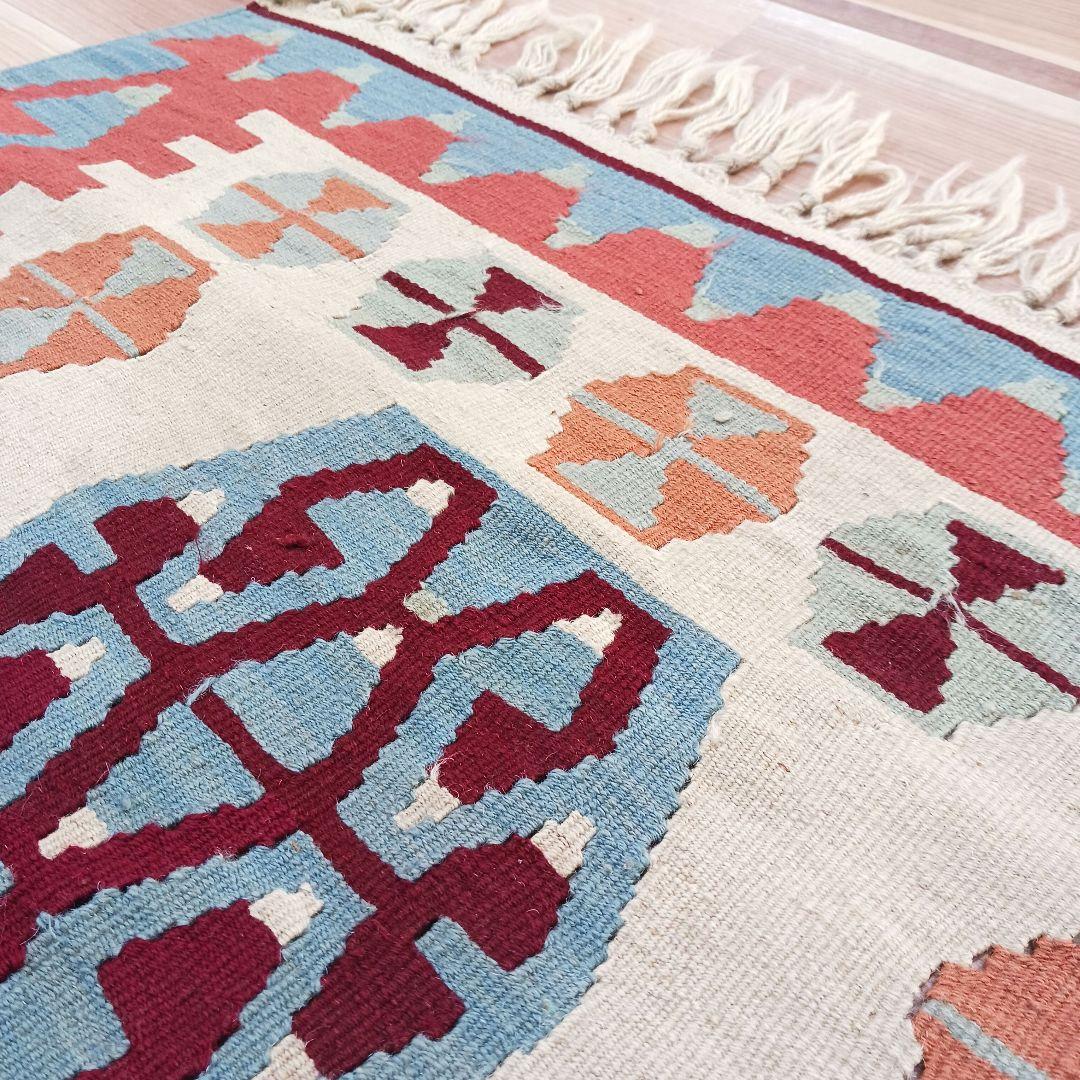 Y3344-1 トルコ キリムラグ ウール 手織り 120×89㎝ 絨毯