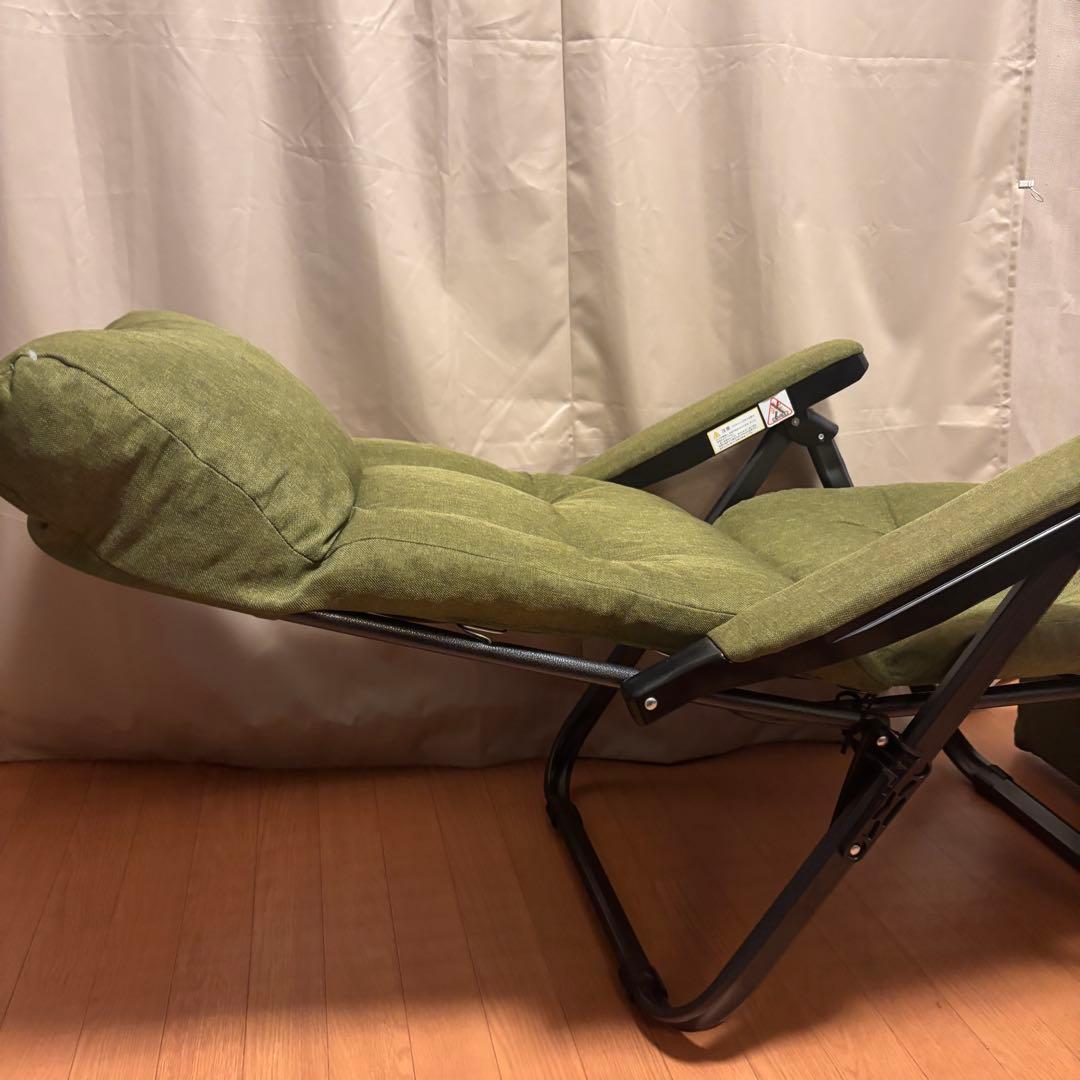 【美品】タック フットレスト付きリクライニングチェア グリーン リラックスチェア