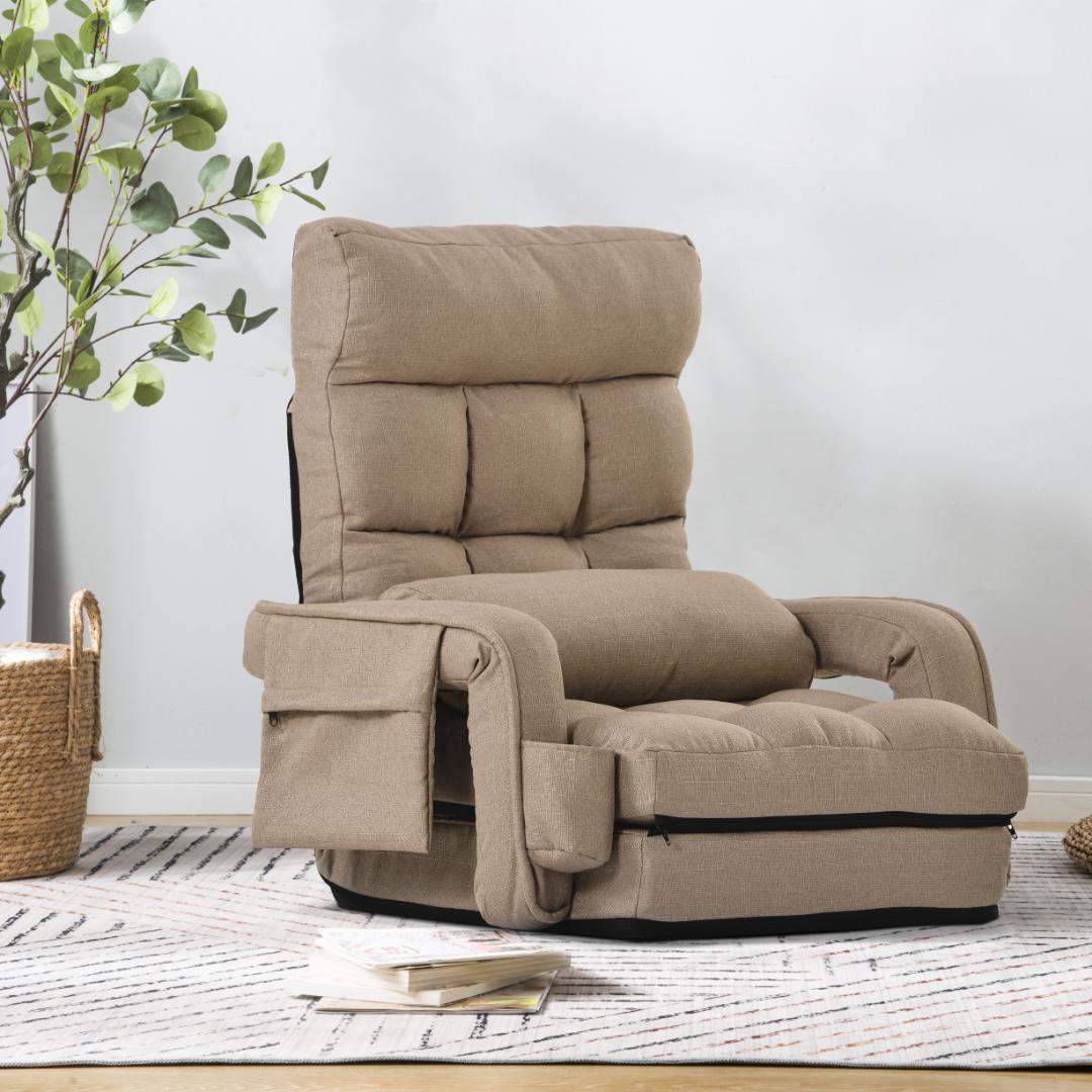 座椅子 リクライニング14段ギアリクライニングチェアーファブリック【コーヒー】