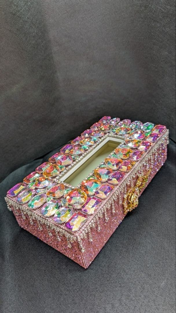 ティッシュケース　デコケース　ハンドメイド　キラキラ　ピンク