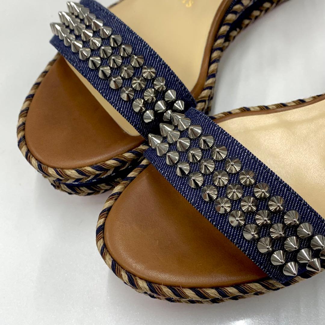 クリスチャンルブタン マドモニカ スパイク デニム サンダル ブラウン系