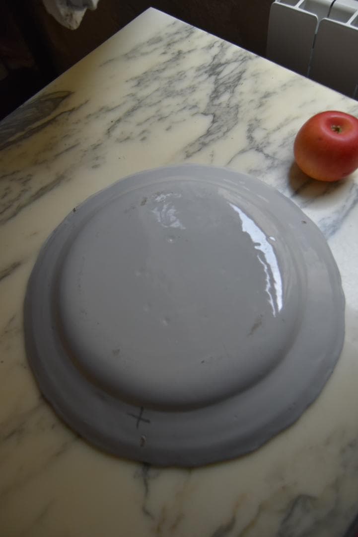 超美品　18/19世紀　ムスティエ　花リム大皿　×印　フランスアンティーク