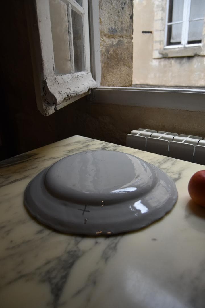 超美品　18/19世紀　ムスティエ　花リム大皿　×印　フランスアンティーク