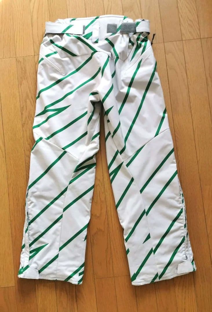 MIZUNOスノーボードパンツ ホワイトとグリーンストライプ 男性用M