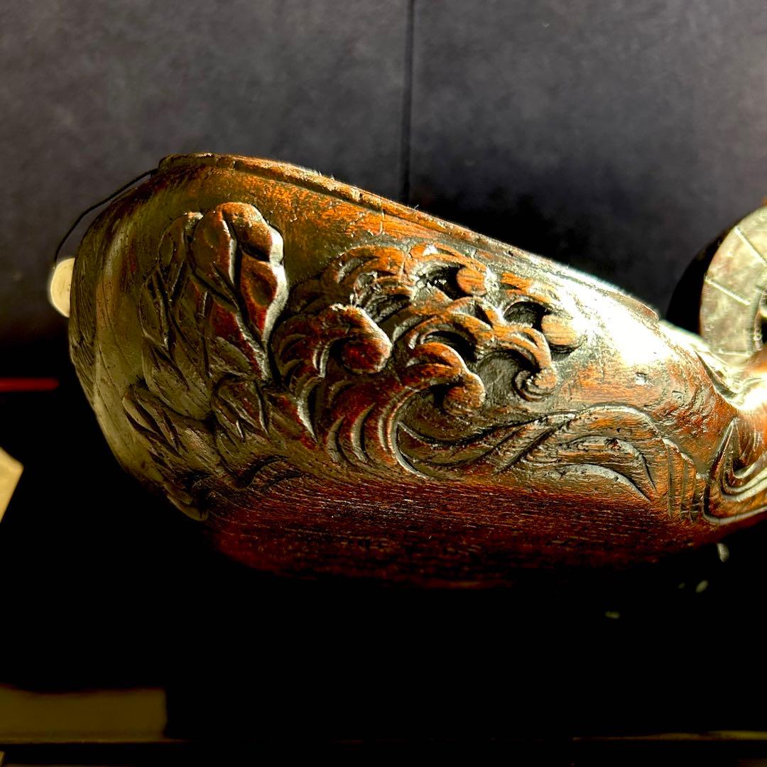 [珍] 鶴蓑亀紋墨壺　古道具　工芸品　置物　27-28cm美品