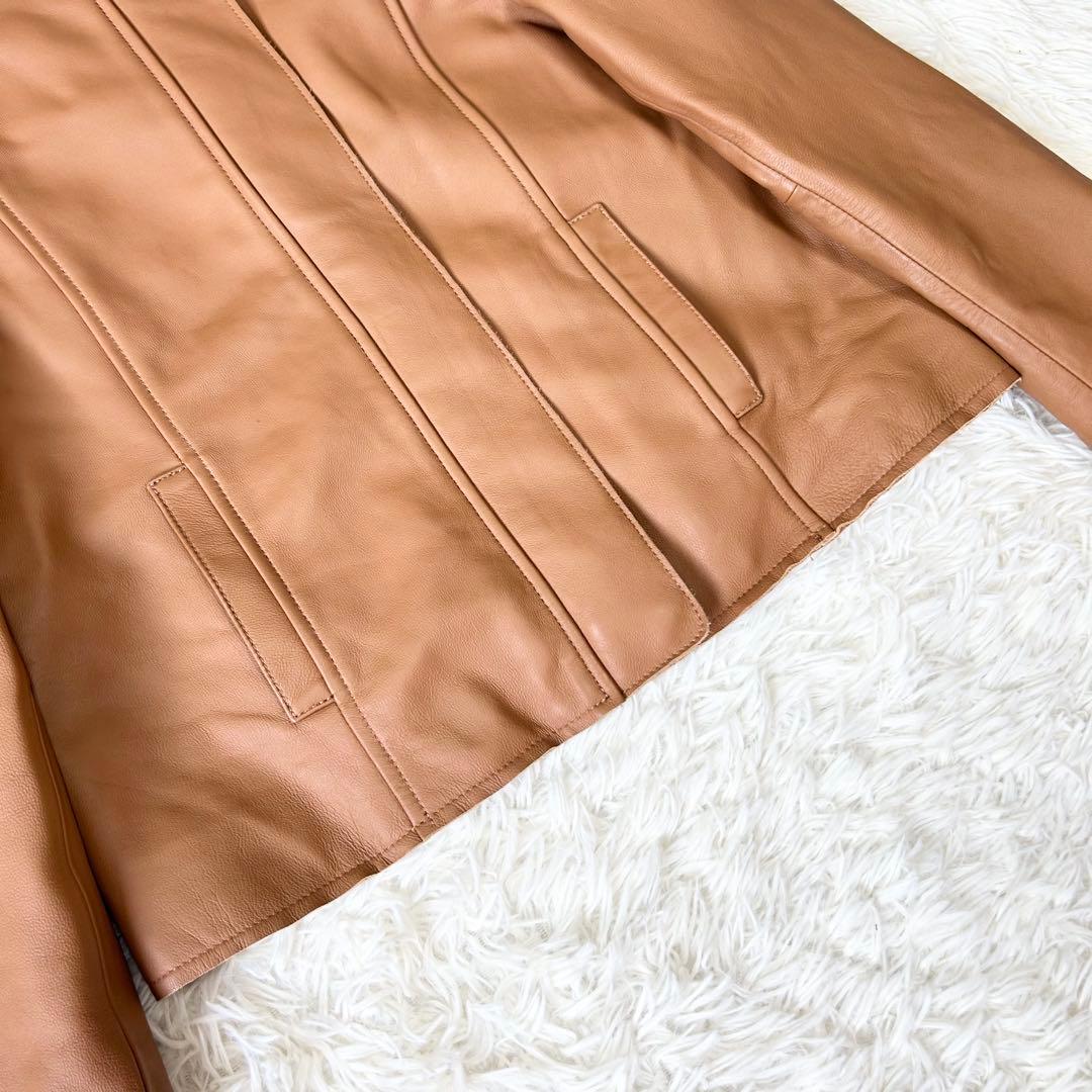 もりのがっこう ラムレザーノーカラージャケットブルゾン キャメル