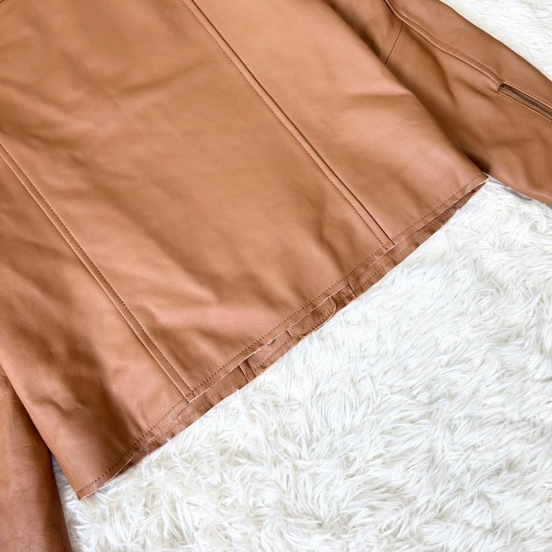 もりのがっこう ラムレザーノーカラージャケットブルゾン キャメル