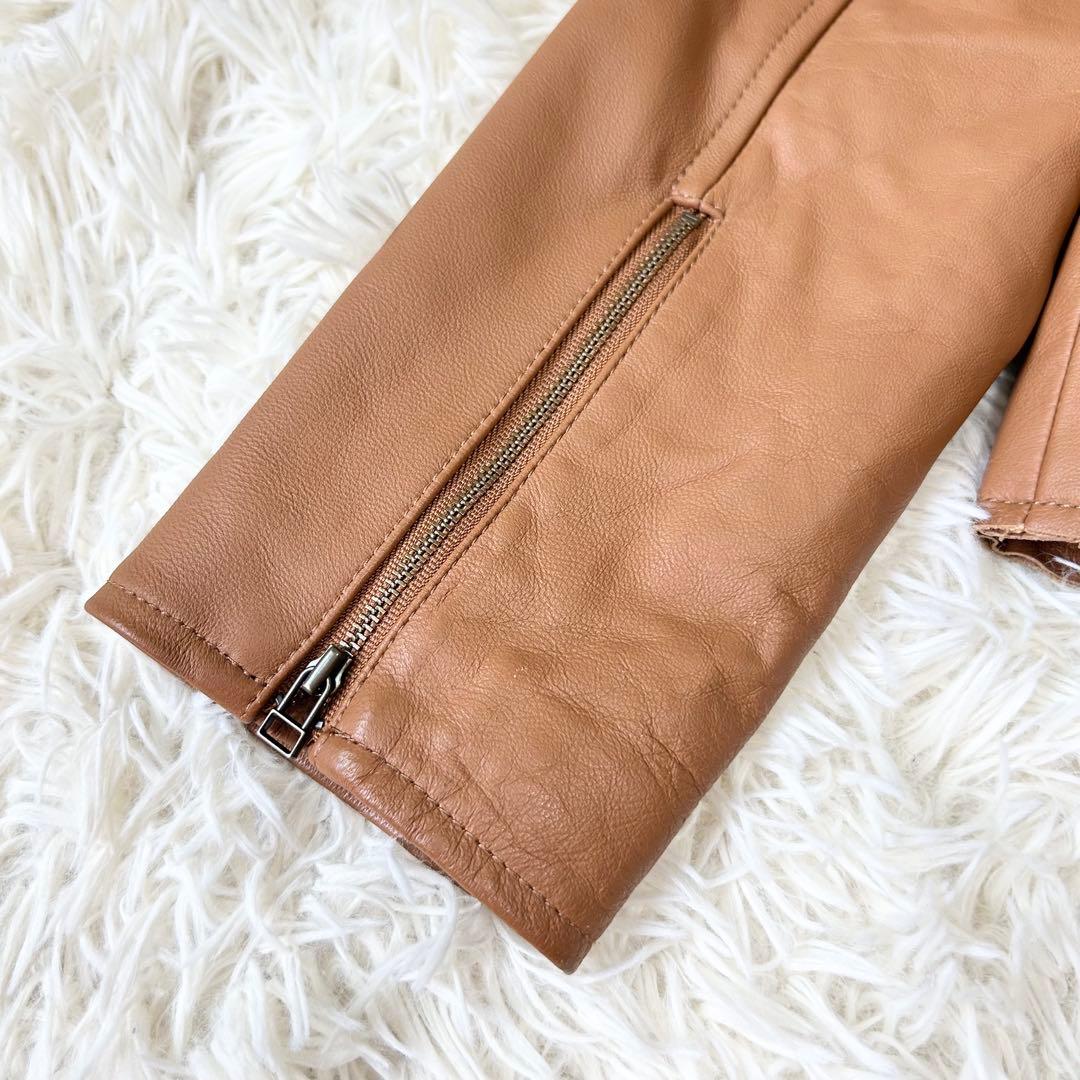 もりのがっこう ラムレザーノーカラージャケットブルゾン キャメル