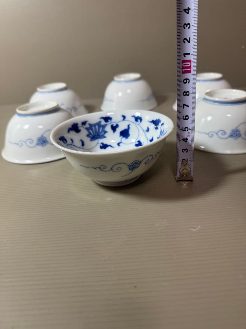 2891 深川製磁　染付唐草蓮花紋　小鉢　6客　時代物