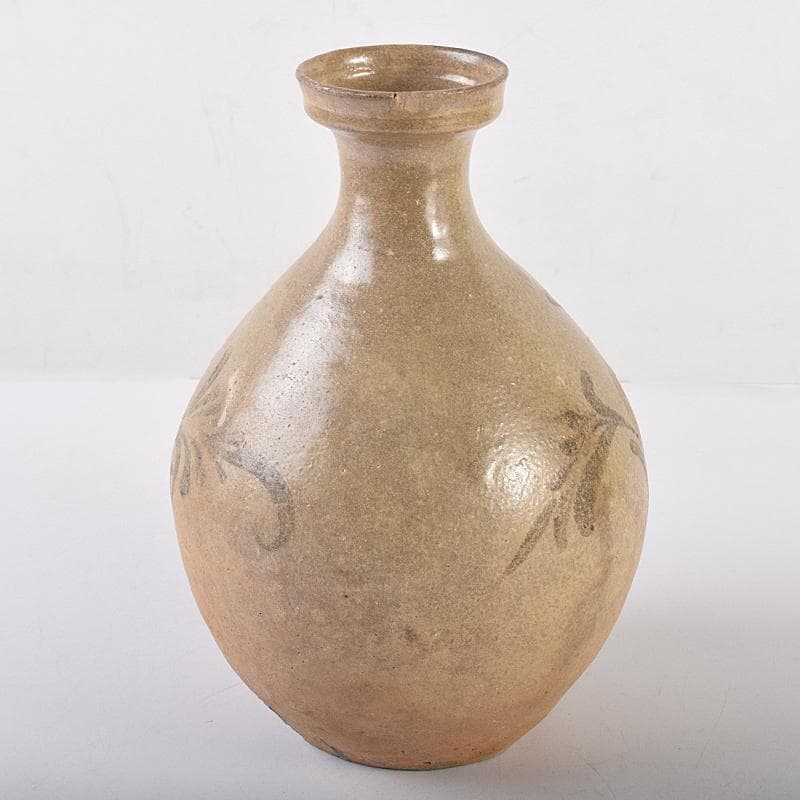 朝鮮美術　李朝　高麗青磁　鉄絵　草文　碗口瓶　時代箱付　M　R7852B