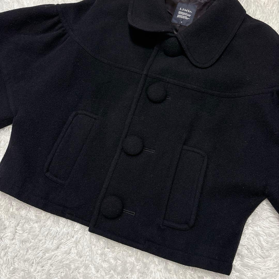 【LIMI feu】リミフゥ ウールコート ショート丈 ケープスリーブ ブラック