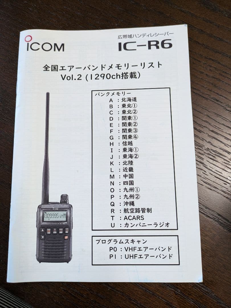 広帯域ハンディレシーバー　IC-R6 エアーバンドスペシャル　他アンテナ３本