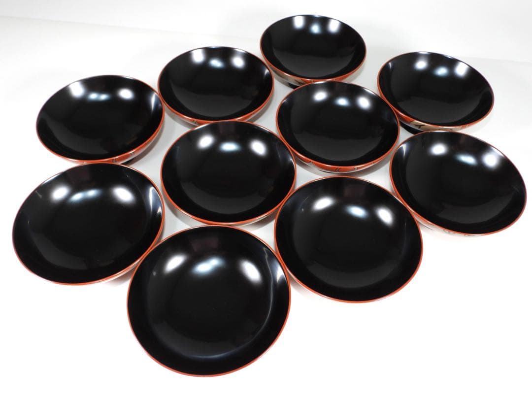 輪島塗 木製漆器 沈金 蓋椀 大吸物椀 汁椀 10客　直径17cm