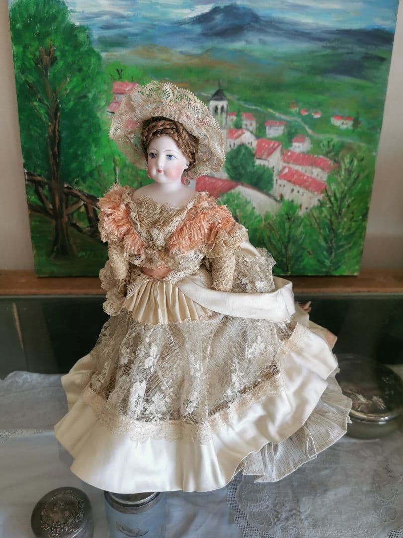 アンティークフランス ゴーチェビスクドール シルクタフタ＆レース４層ドレス19c