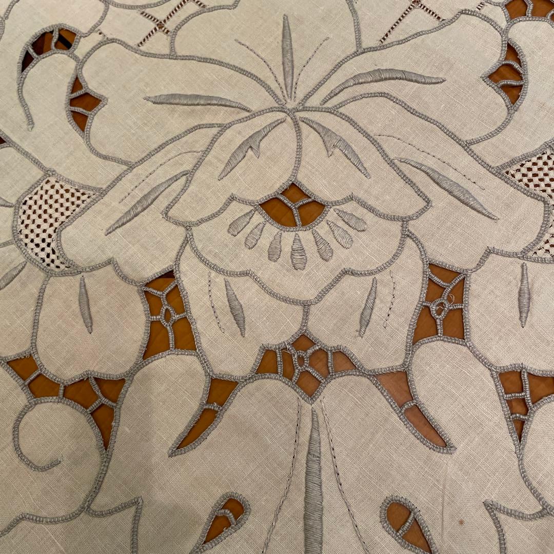 手刺繍　リビングクロス　特大テーブルクロス　ヴィンテージ　汕頭刺繍