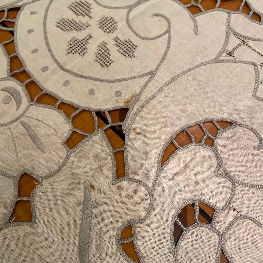 手刺繍　リビングクロス　特大テーブルクロス　ヴィンテージ　汕頭刺繍