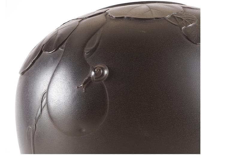 【海】一乗軒 大島 如雲 作 鋳銅 瓢蝸牛 彫刻 花瓶 唐木台付 共箱　本物保証