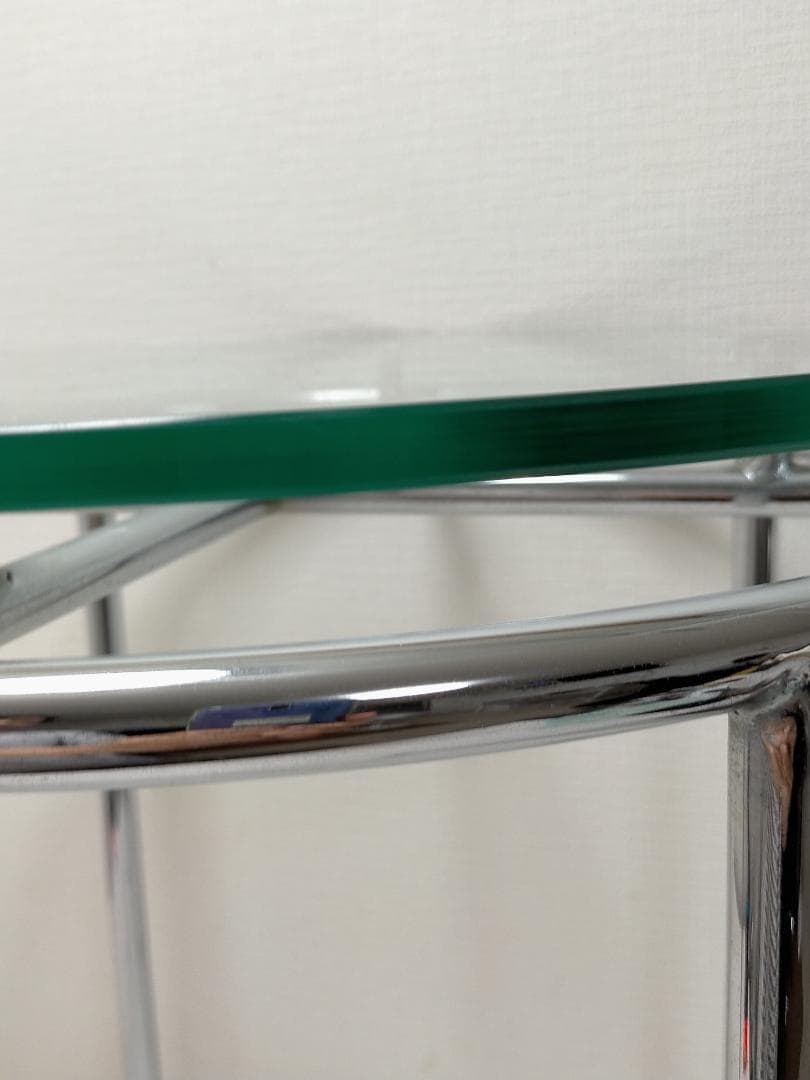 ガラスサイドテーブル 丸型 強化ガラス クロム脚 　北欧風　250808-2Y