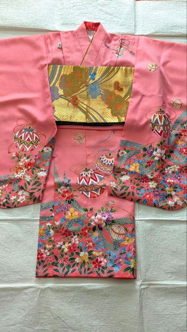7歳　ピンク鈴　七五三　お着物・帯セット
