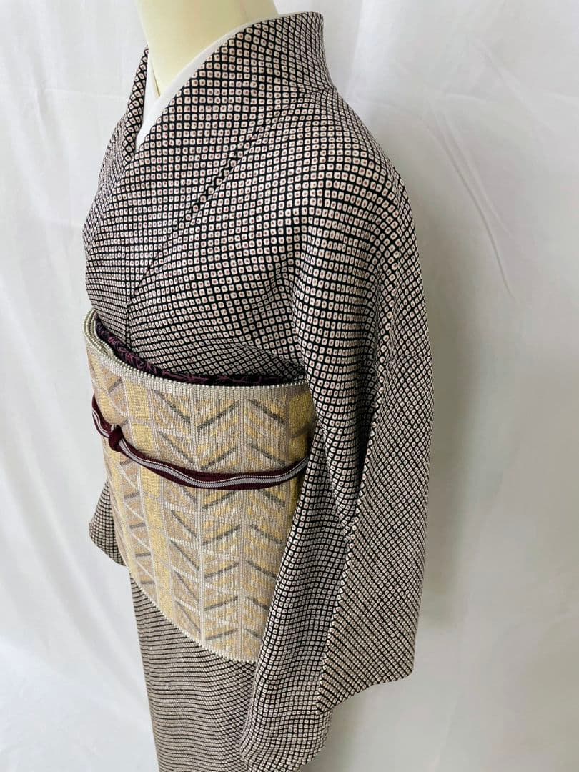 お見分け済　美品　正絹袷　染疋田　小紋　袋帯